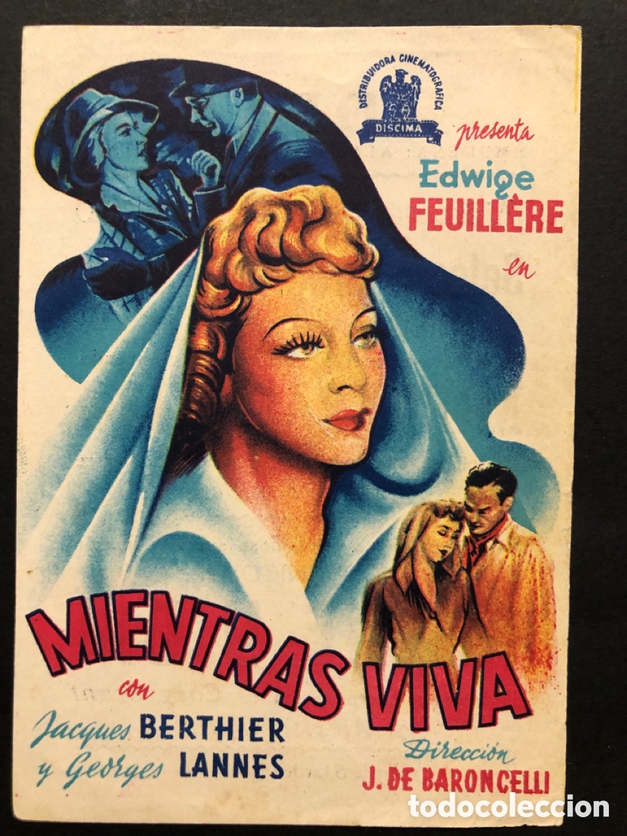 Folhetos de m&atilde;o de filmes antigos de cinema: Programa mientras viva Edwige feuillere con publicidad cine ideal alicante A7