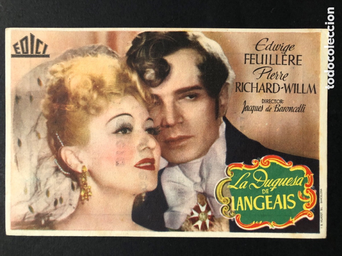 Folhetos de m&atilde;o de filmes antigos de cinema: Programa la duquesa de langeais Edwige feuillere con publicidad cine Rialto valencia A7