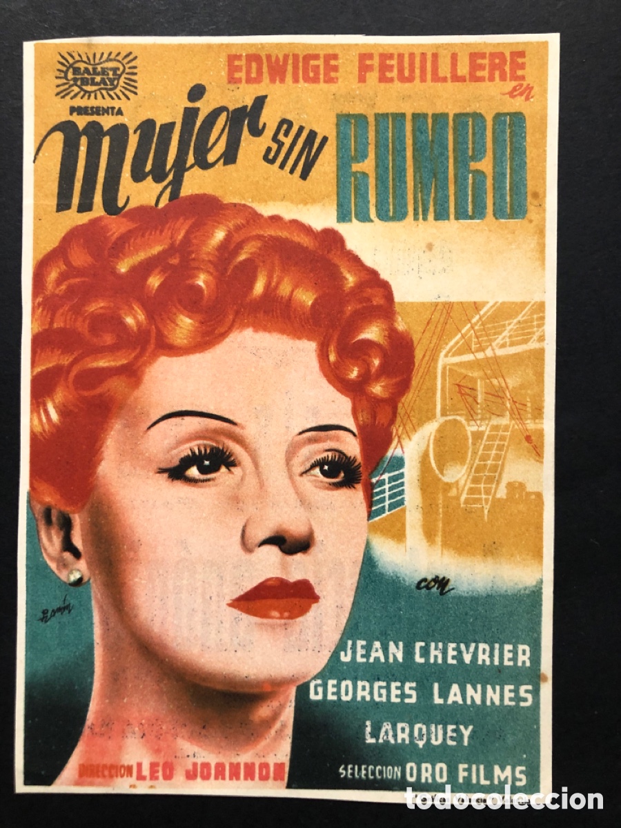 Folhetos de m&atilde;o de filmes antigos de cinema: Programa mujer sin rumbo Edwige feuillere con publicidad cine espa&ntilde;ol valencia A7