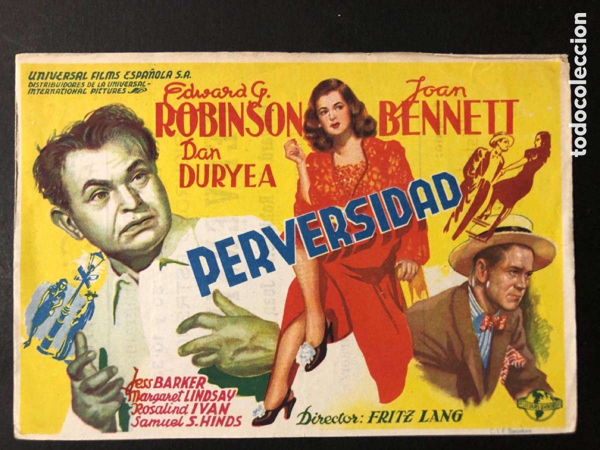 Folhetos de m&atilde;o de filmes antigos de cinema: Programa perversidad Edward G Robinson joan Bennett con publicidad gran cinema avila A7