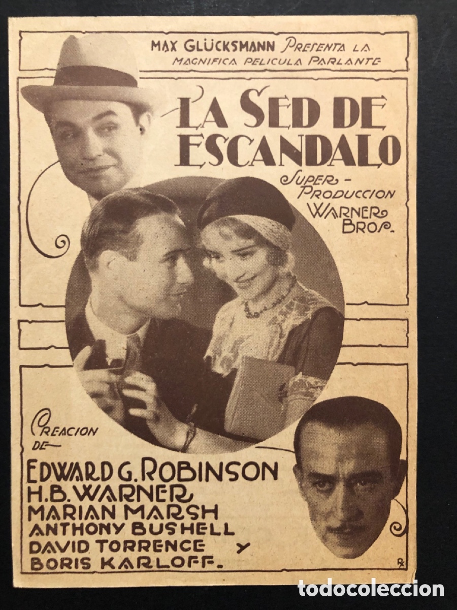 Cinema: Programa uruguayo la sed de esc&aacute;ndalo Edward G Robinson Boris karloff A7