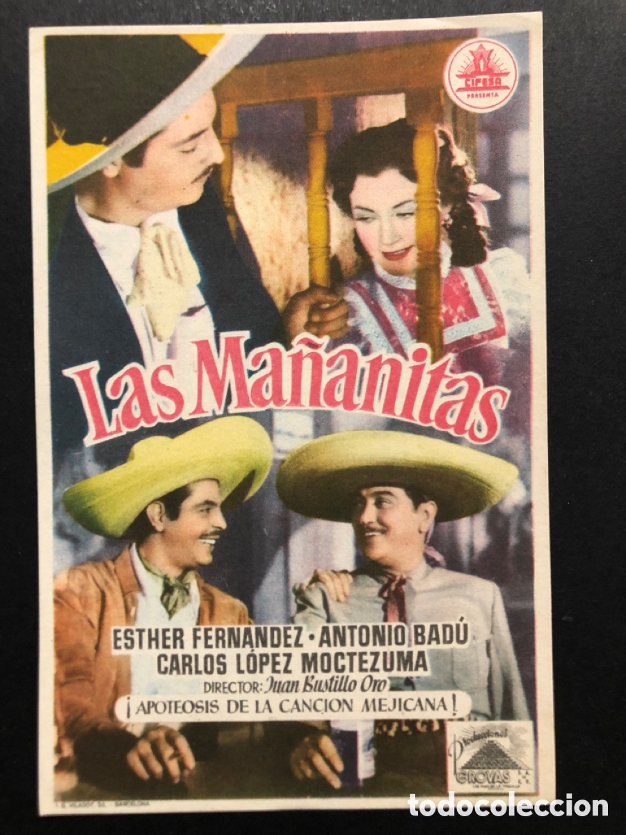 Folhetos de m&atilde;o de filmes antigos de cinema: Programa las ma&ntilde;anitas esther Fernandez con publicidad cine banda primitiva liria A7