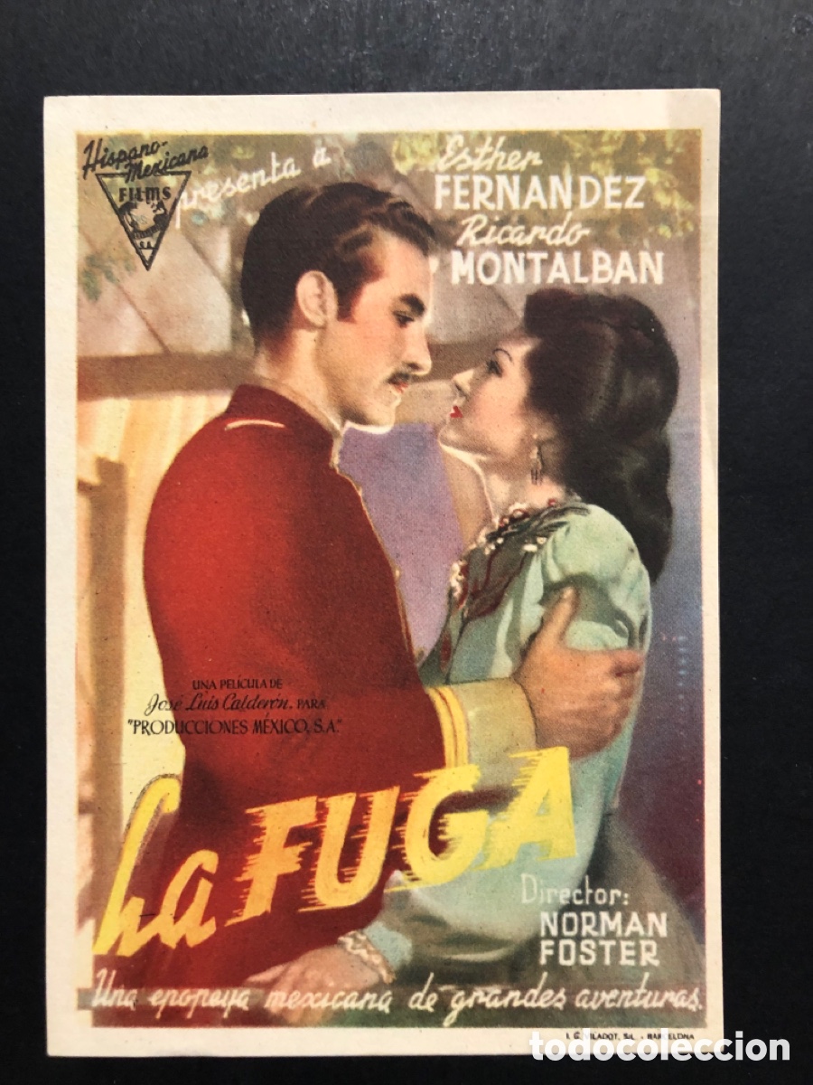 Folhetos de m&atilde;o de filmes antigos de cinema: Programa la fuga esther Fernandez con publicidad cine Rialto valencia A7