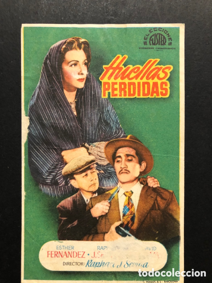 Folhetos de m&atilde;o de filmes antigos de cinema: Programa huellas perdidas esther Fernandez con publicidad cine marquesado llombay A7
