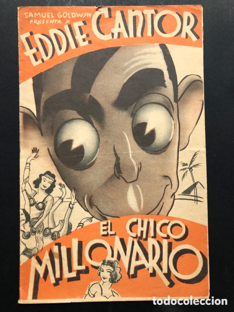 Folhetos de m&atilde;o de filmes antigos de cinema: Programa el chico millonario Eddie cantor con publicidad cine metropol valencia A7