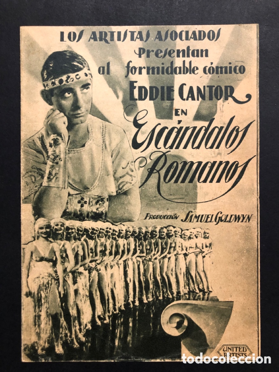 Folhetos de m&atilde;o de filmes antigos de cinema: Programa esc&aacute;ndalos romanos Eddie cantor gloria stuart con publicidad cine parque recreativo A7
