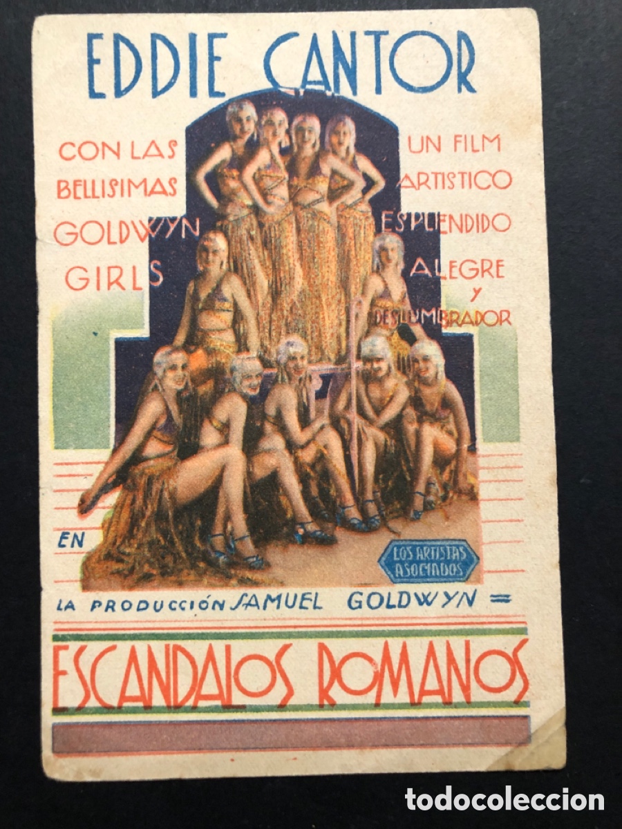 Folhetos de m&atilde;o de filmes antigos de cinema: Programa esc&aacute;ndalos romanos Eddie cantor gloria stuart con publicidad teatro cervantes cuenca A7