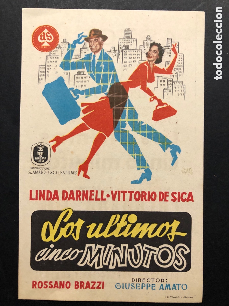 Folhetos de m&atilde;o de filmes antigos de cinema: Programa los &uacute;ltimos cinco minutos linda darnell con publicidad cine astoria valencia A7