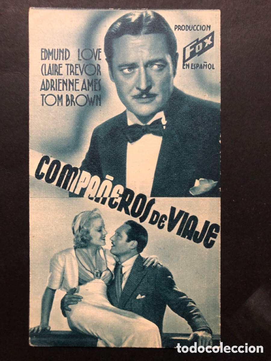 Folhetos de m&atilde;o de filmes antigos de cinema: Programa compa&ntilde;eros de viaje edmund lowe claire trevor A7