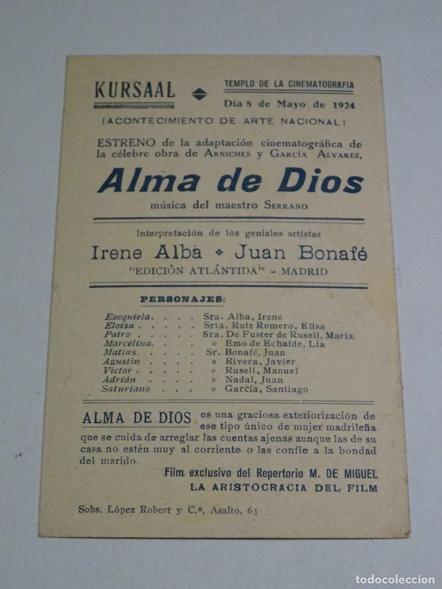 Cine: PROGRAMA DE CINE - ALMA DE DIOS - KURSAAL 1924 - Foto 2