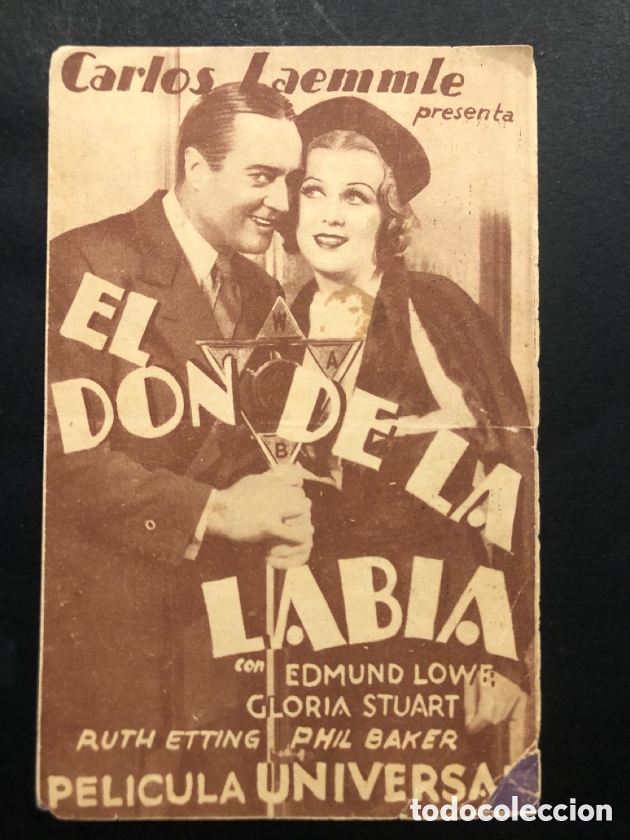 Folhetos de m&atilde;o de filmes antigos de cinema: Programa el don de la labia Edmund Lowe gloria stuart con publicidad teatro parisiana A7