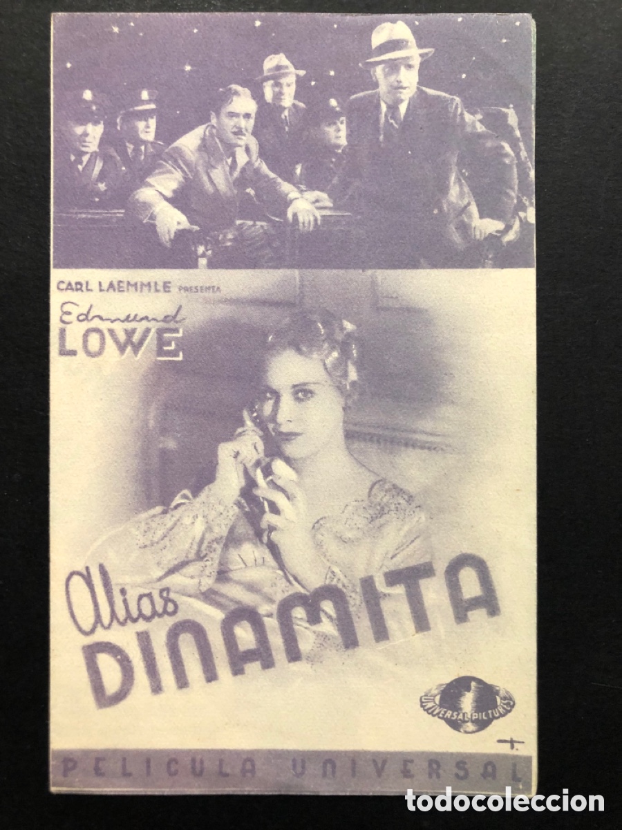 Folhetos de m&atilde;o de filmes antigos de cinema: Programa alias dinamita Edmund Lowe Esther Ralstom con publicidad cine victoria A7