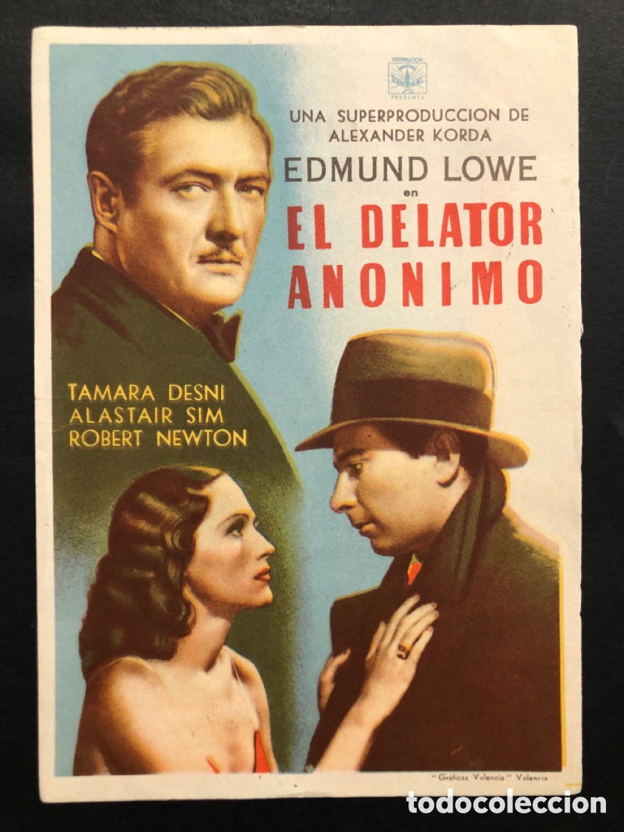 Folhetos de m&atilde;o de filmes antigos de cinema: Programa el delator an&oacute;nimo Edmund Lowe con publicidad cine municipal cadiz A7