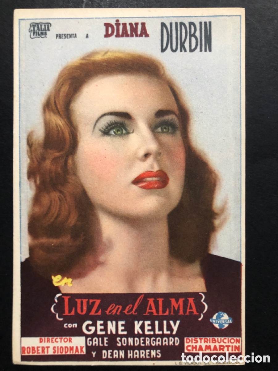 Folhetos de m&atilde;o de filmes antigos de cinema: Programa luz en el alma diana durbin Gene kelly A7