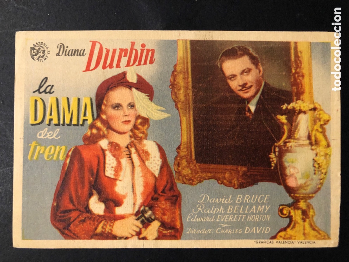 Folhetos de m&atilde;o de filmes antigos de cinema: Programa la dama del tren diana durbin con publicidad teatro principal &oacute;rense A7
