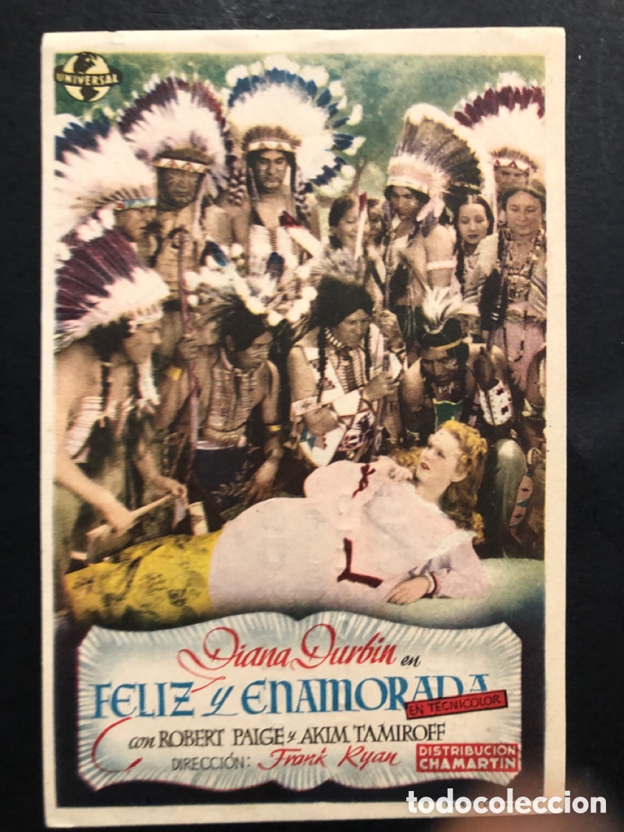 Folhetos de m&atilde;o de filmes antigos de cinema: Programa feliz y enamorada diana durbin con publicidad cine Rialto A7