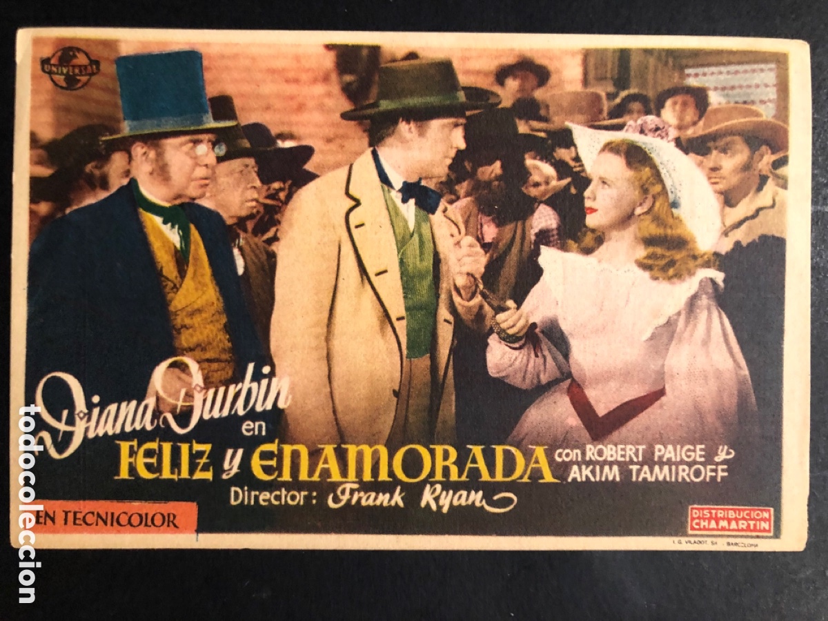 Folhetos de m&atilde;o de filmes antigos de cinema: Programa feliz y enamorada diana durbin con publicidad cine granada A7