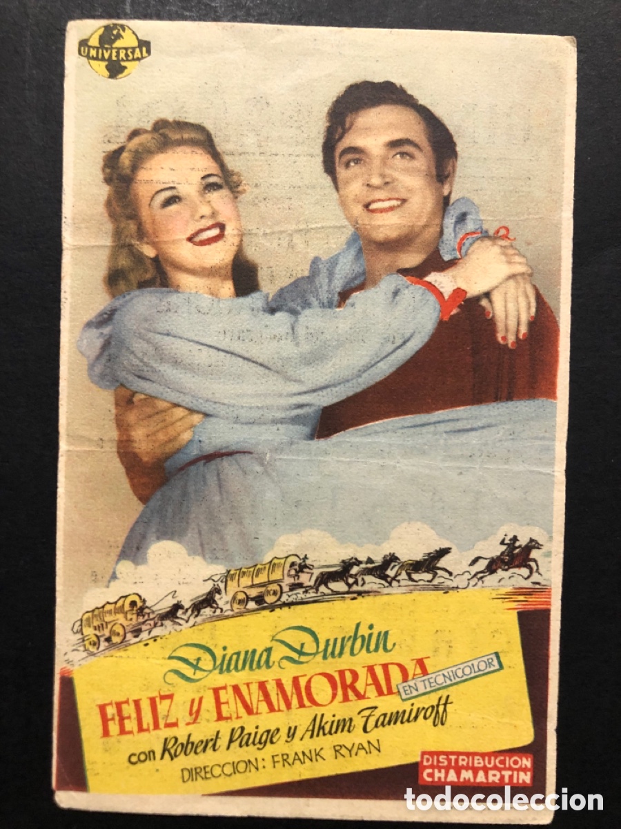 Folhetos de m&atilde;o de filmes antigos de cinema: Programa feliz y enamorada diana durbin con publicidad cine espa&ntilde;ol Mislata A7