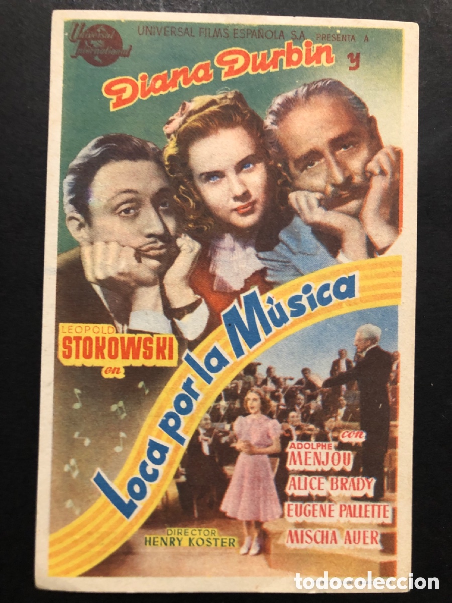 Folhetos de m&atilde;o de filmes antigos de cinema: Programa loca por la m&uacute;sica diana durbin con publicidad mercantil cinema inca mallorca A7