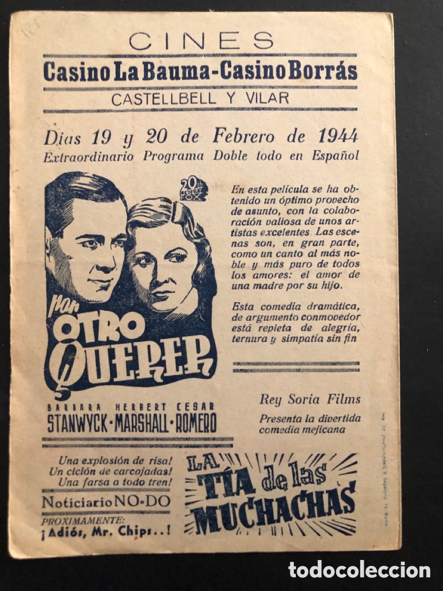 Kino: Programa por otro querer barbara stanwyck con publicidad casino la bauma castellbell y vilar A7