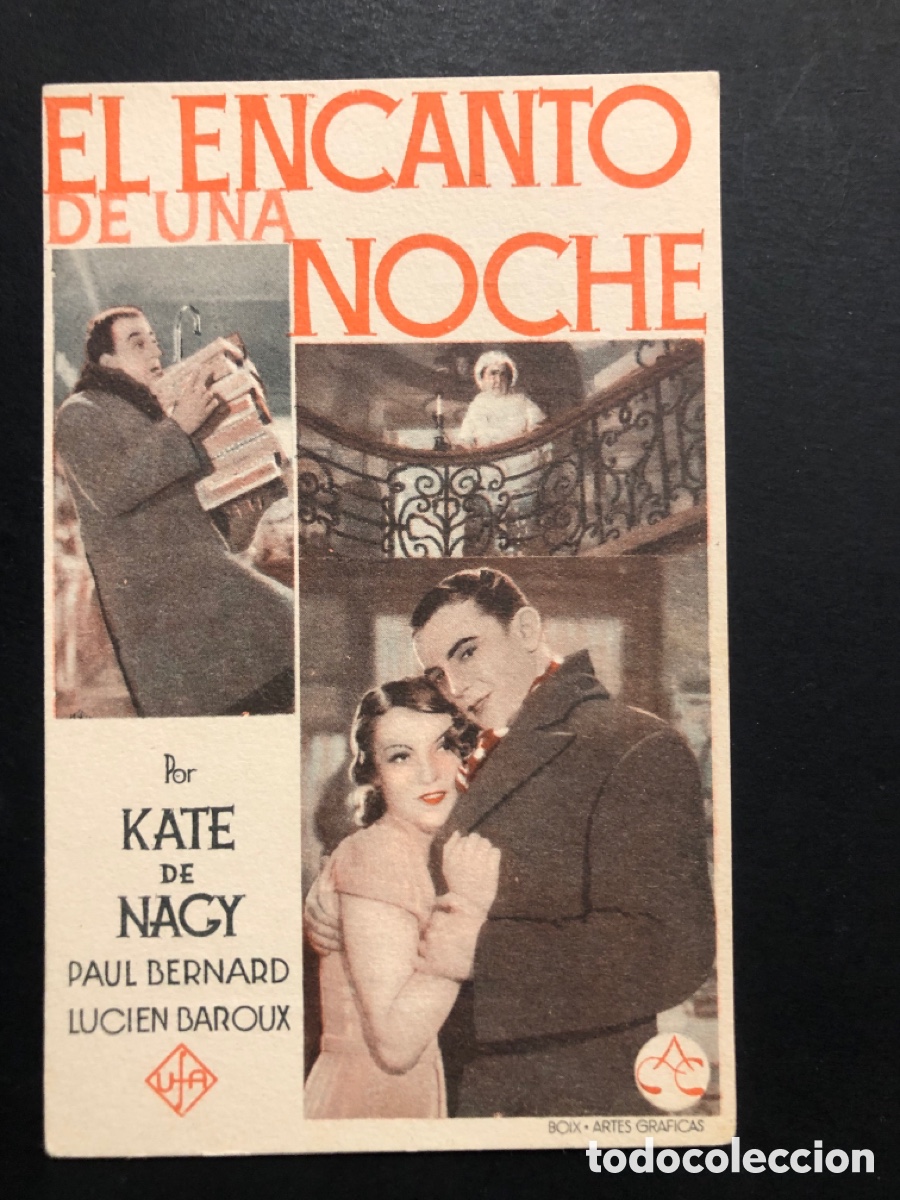 Kino: Programa tarjeta UFA el encanto de una noche Kate de Nagy con publicidad cine femina A7