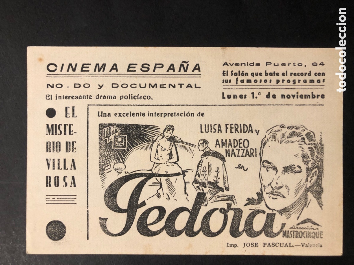 Kino: Programa el misterio de villa rosa judy kelly con publicidad Fedora cinema espa&ntilde;a valencia A7