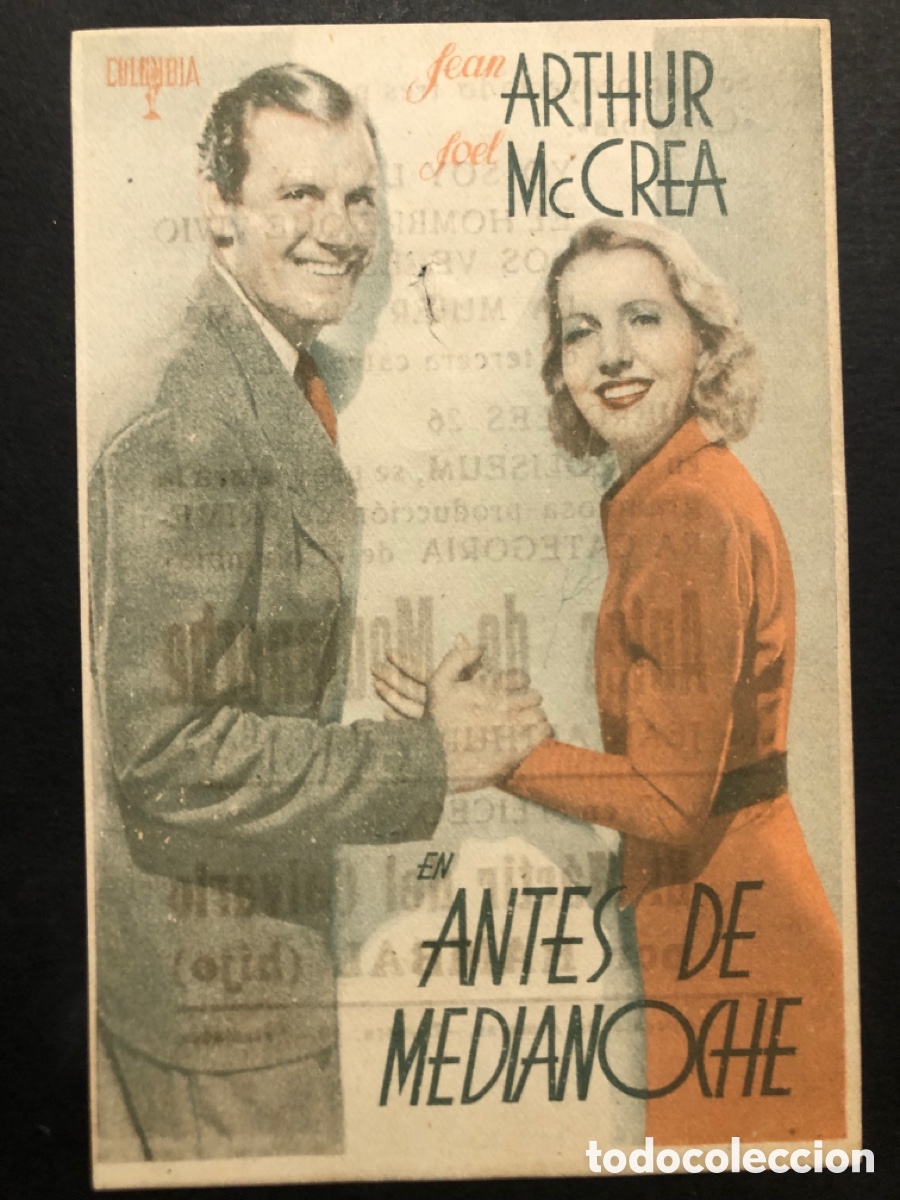 Kino: Programa antes de medianoche jean arthur con publicidad cine coliseum Salamanca A7