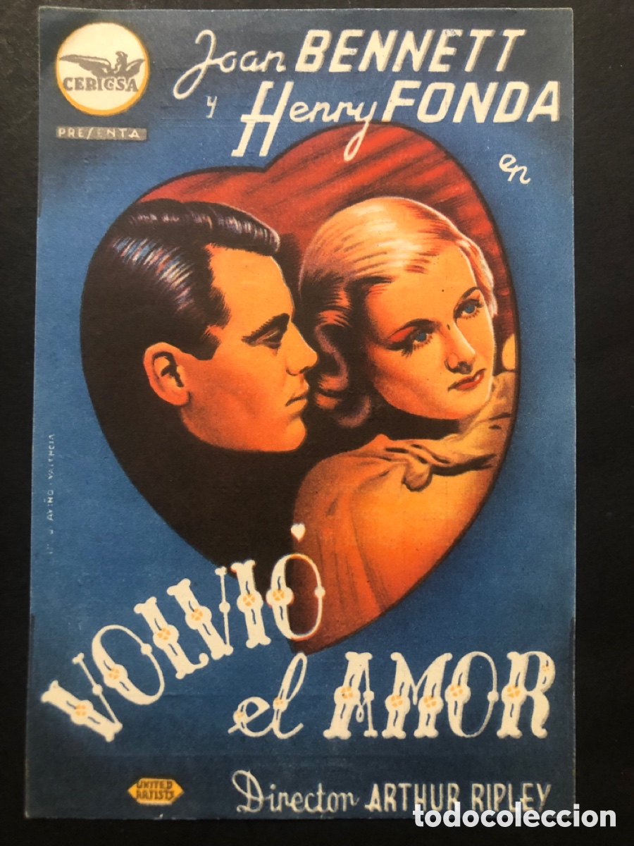 Cine: Programa volvi&oacute; el amor joan Bennett henry fonda con publicidad cinema Ruiz Benicarl&oacute; A7