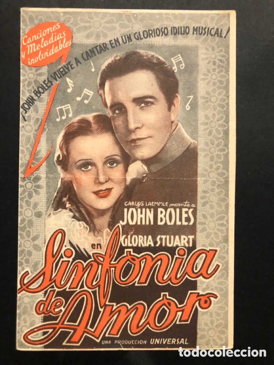 Cine: Programa sinfon&iacute;a de amor john Boles gloria stuart con publicidad cine municipal cadiz A7