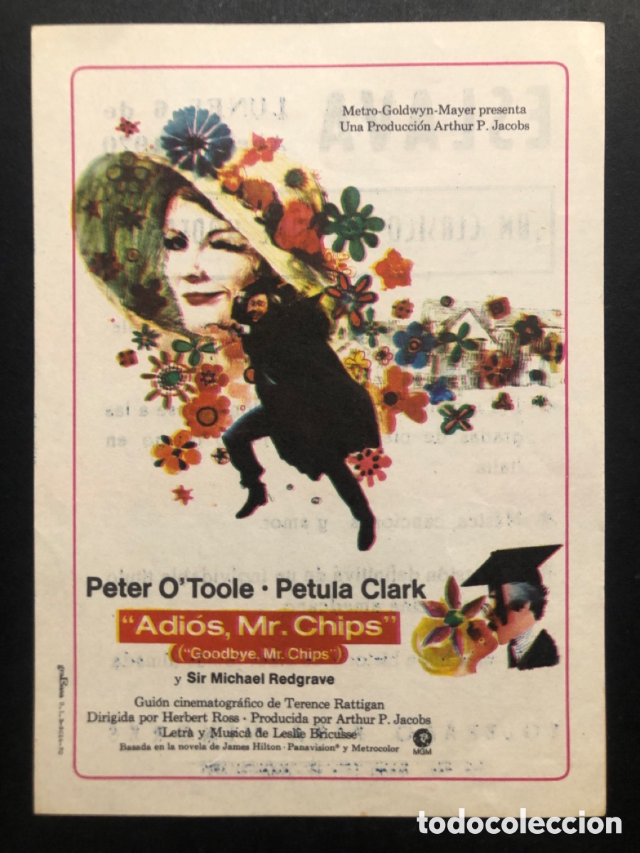 Kino: Programa adios Mr chips Pete O,toole petula clark con publicidad cine eslava valencia A7