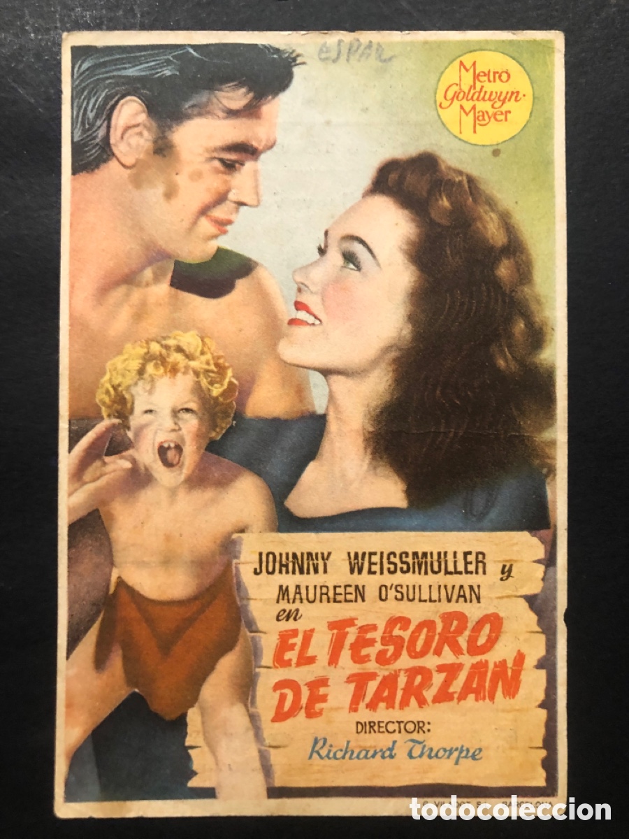 Kino: Programa el tesoro de tarzan johnny Weissmuller con publicidad cine espa&ntilde;ol Mislata A8