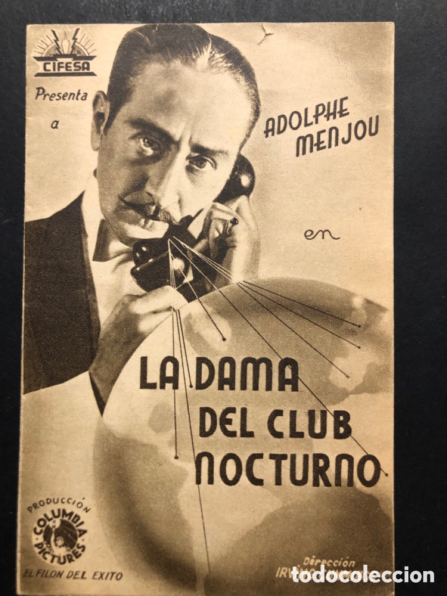  Flyers Publicitaires de films Anciens: Programa la dama del club nocturno Adolphe Menjou mayo methot con publicidad cine tazacorte A8
