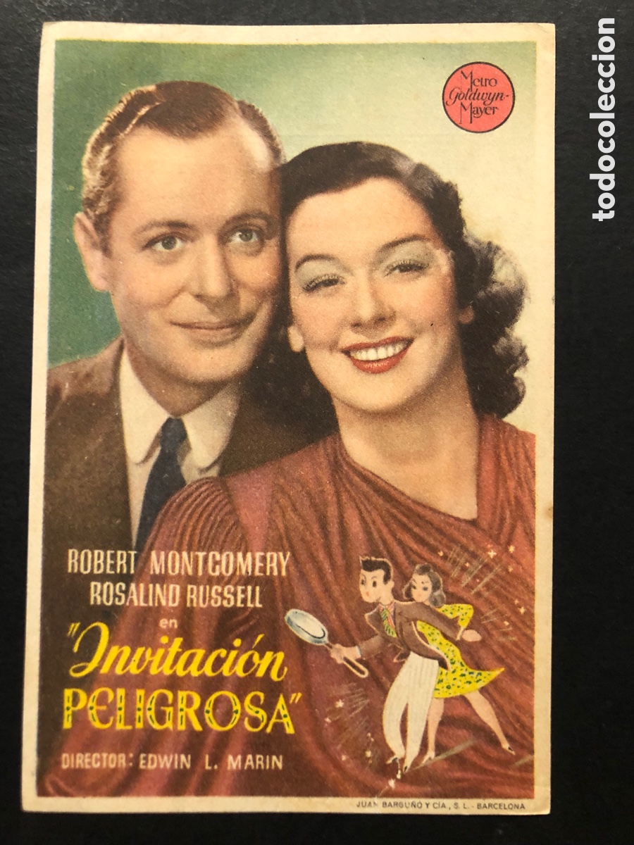  Flyers Publicitaires de films Anciens: Programa MGM invitaci&oacute;n peligrosa Robert montgomery con publicidad Cine Marina valencia