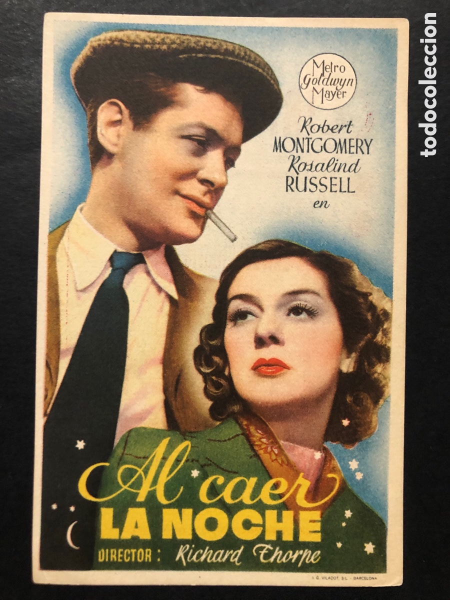 Folhetos de m&atilde;o de filmes antigos de cinema: Programa MGM al caer la noche Robert montgomery rosalind russell publicidad cine l&iacute;rico valencia