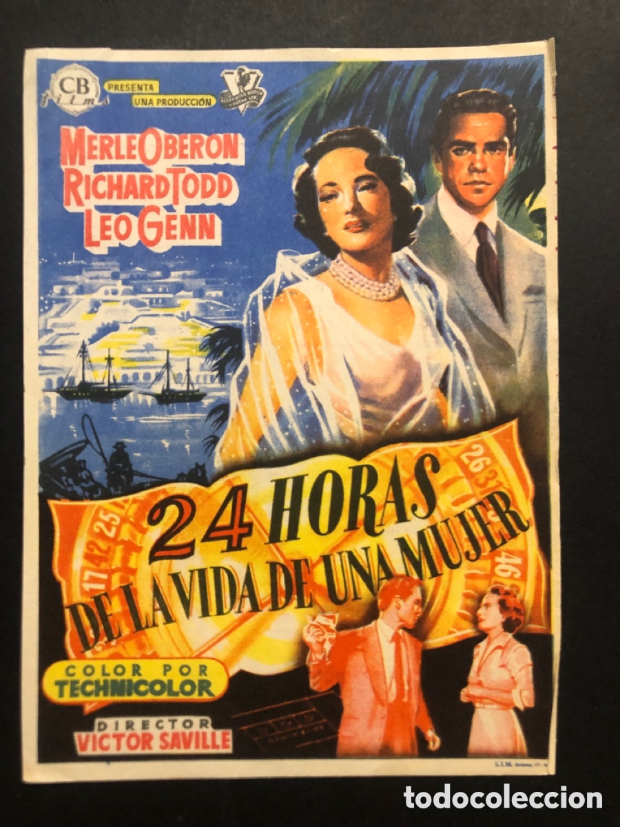  Foglietti di film di film antichi di cinema: Programa 24 horas de la vida de una mujer merle Ober&oacute;n con publicidad cine Echegaray malaga A8