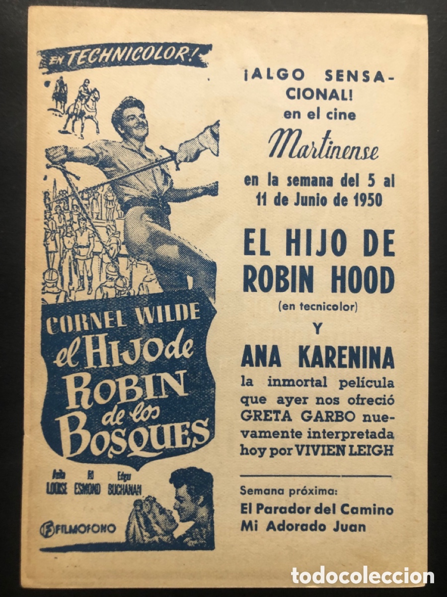 Kino: Programa el hijo de robin de los bosques cornel wilde con publicidad cine martinense A8
