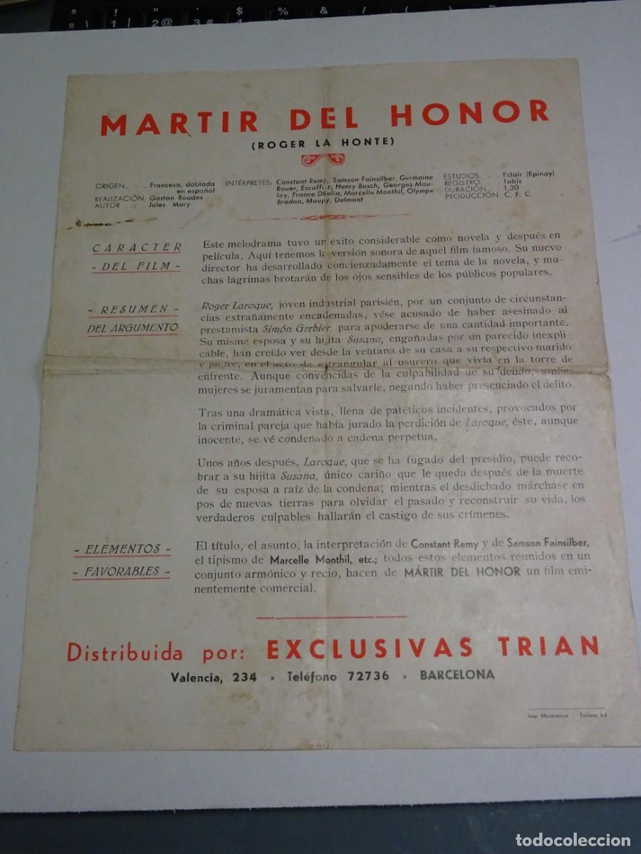 Cine: PROGRAMA DE CINE - MARTIR DEL HONOR - ROGER LA HONTE - EXCLUSIVAS TRIAN - Foto 2
