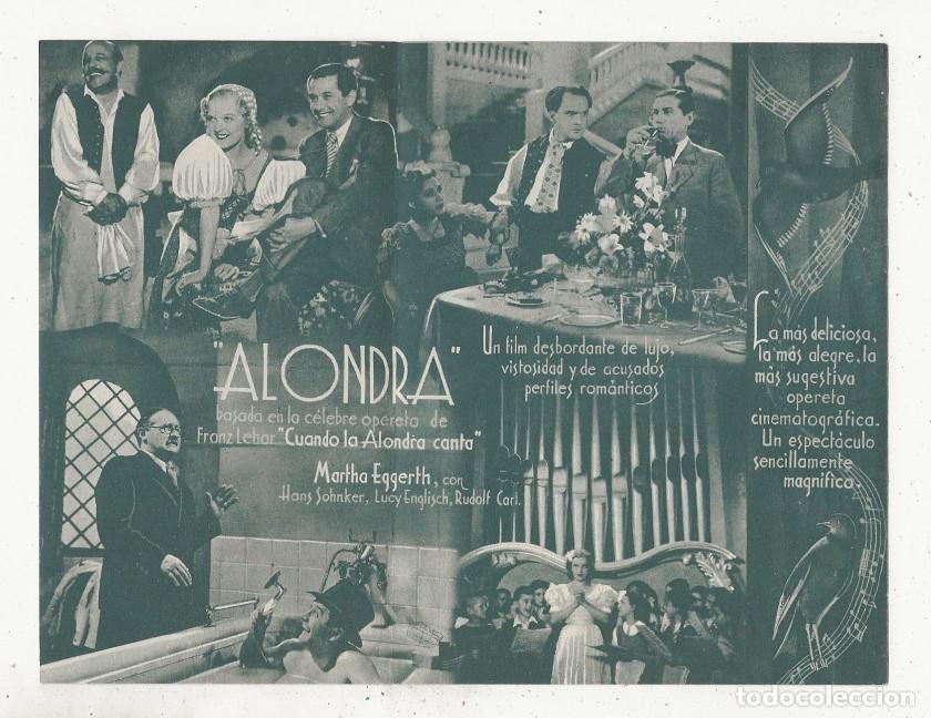 Cine: ALONDRA - PROGRAMA FOLLETO DE MANO DOBLE - Foto 2