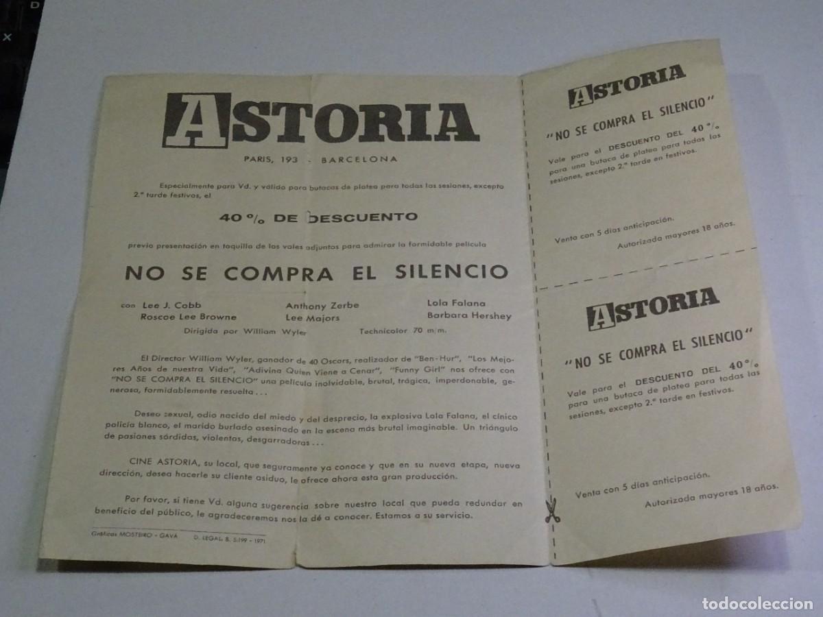 Cine: PROGRAMA DE CINE - NO SE COMPRA EL SILENCIO - CINE ASTORIA 1971 - Foto 2