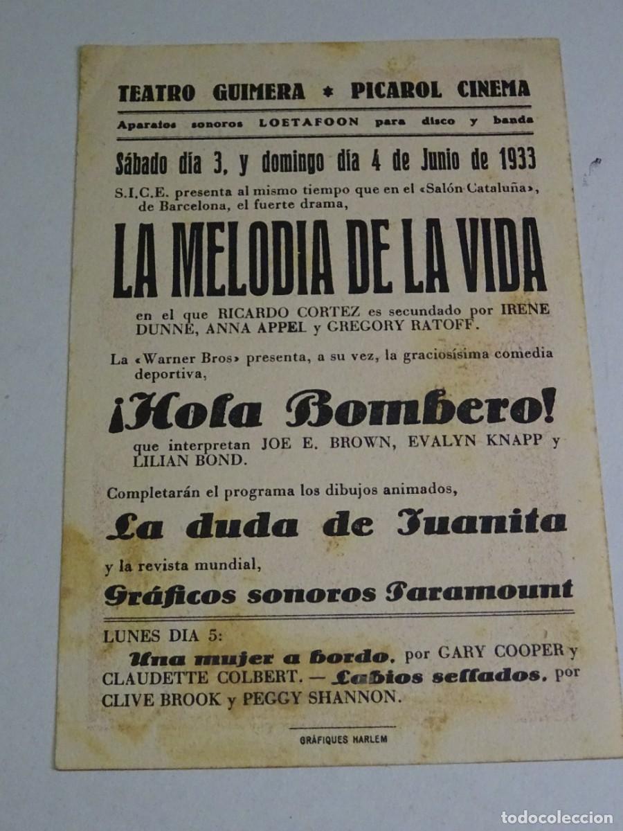 Cine: PROGRAMA DE CINE - &iexcl;HOLA BOMBERO! JOE E BROWN - PICAROL CINEMA 1933 - Foto 2