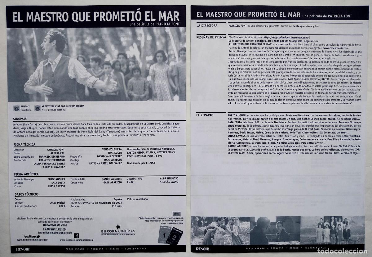 Cine: EL MAESTRO QUE PROMETI&Oacute; EL MAR, de Patricia Font. FESTIVAL DE SEMENCI, 20 X 28 cms..