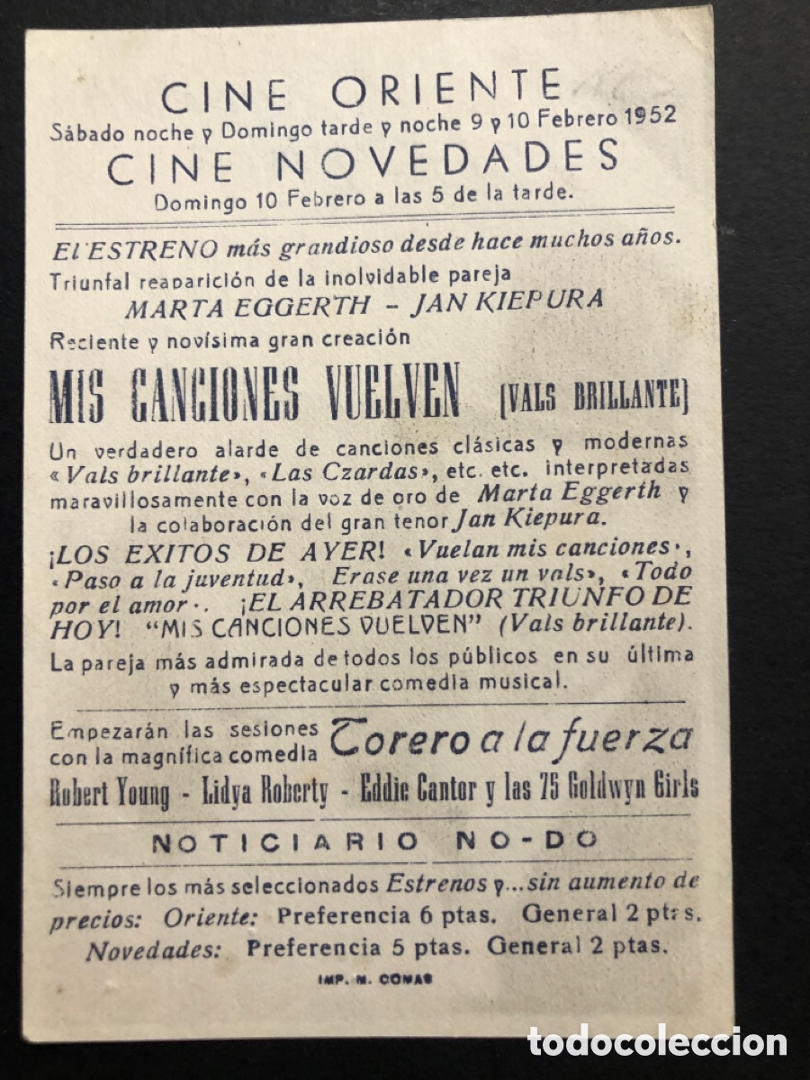 Cine: Programa mis canciones vuelven Marta Eggerth con publicidad cine oriente A8 - Foto 2