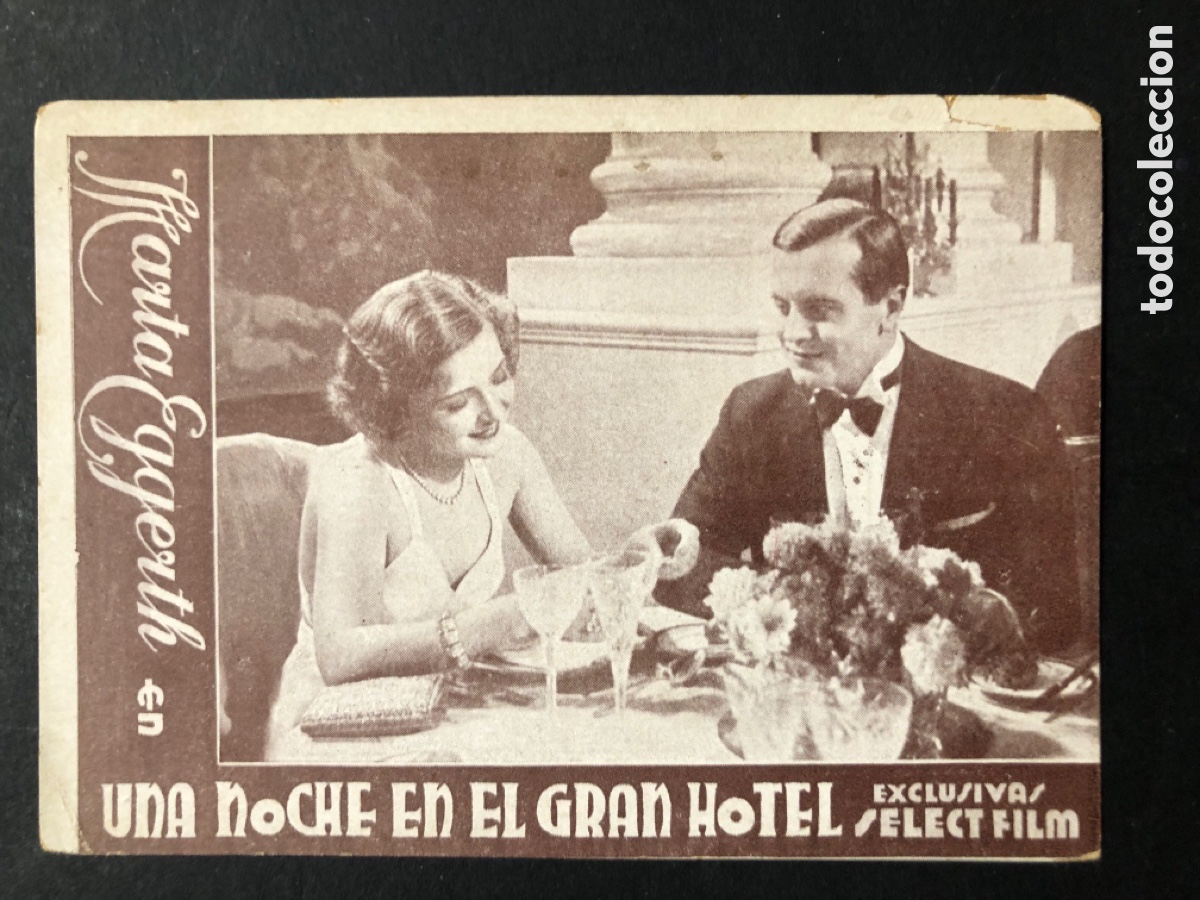 Cine: Programa una noche en el gran hotel Marta Eggerth con publicidad cine Kursaal A8