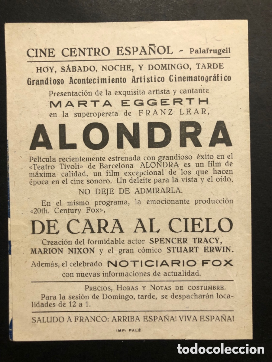 Cine: Programa alondra marta eggerth con publicidad cine centro espa&ntilde;ol Palafrugell A8 - Foto 3