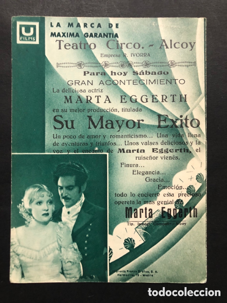 Cine: Programa su mayor &eacute;xito marta eggerth con publicidad teatro circo alcoy A8 - Foto 3