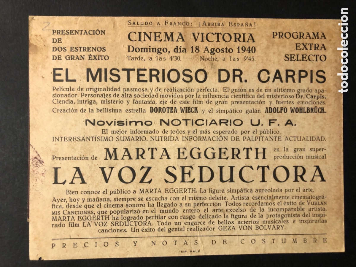 Cine: Programa la voz seductora marta eggerth con publicidad cinema victoria A8 - Foto 3