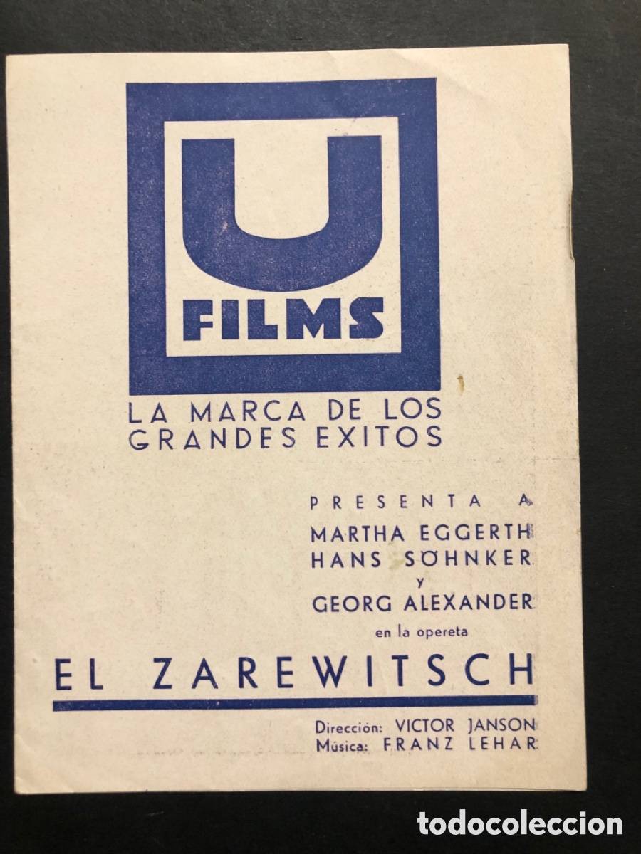Cine: Programa el Zarewitsch marta eggerth con publicidad cine sala mozart calella A8