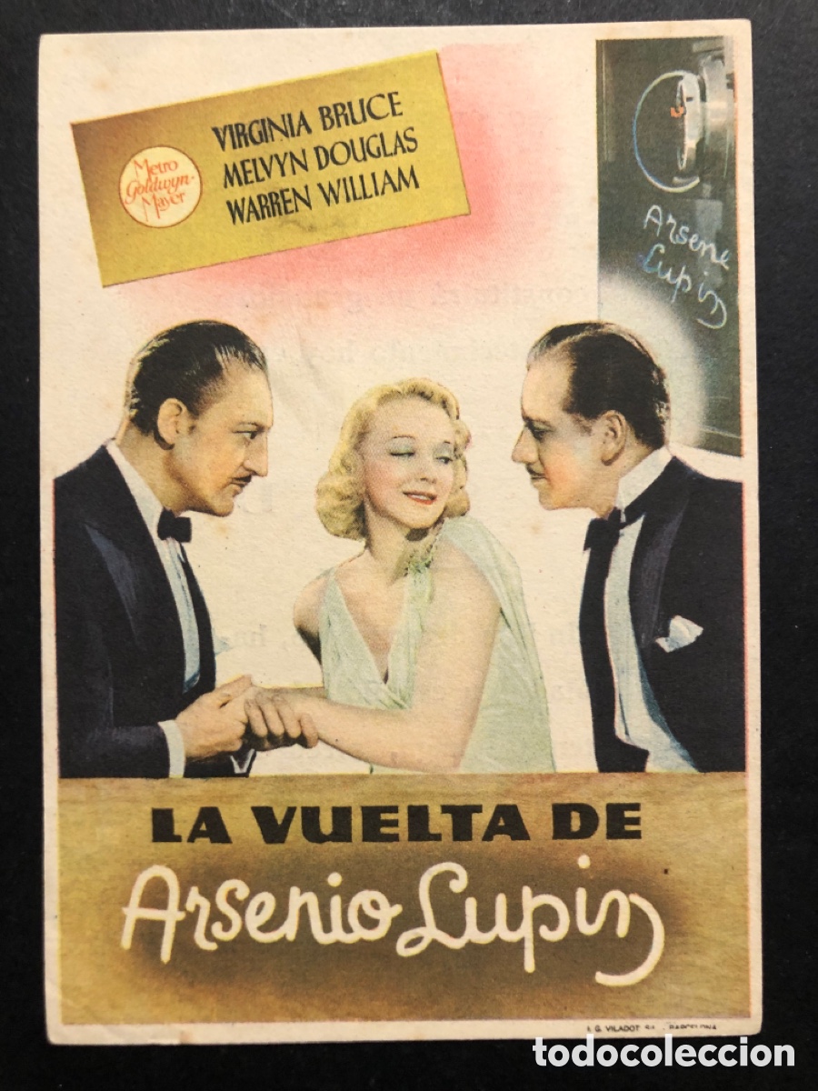 Cine: Programa la vuelta de Arsenio lupin melvyn douglas virginia bruce con publicidad teatro losada A8