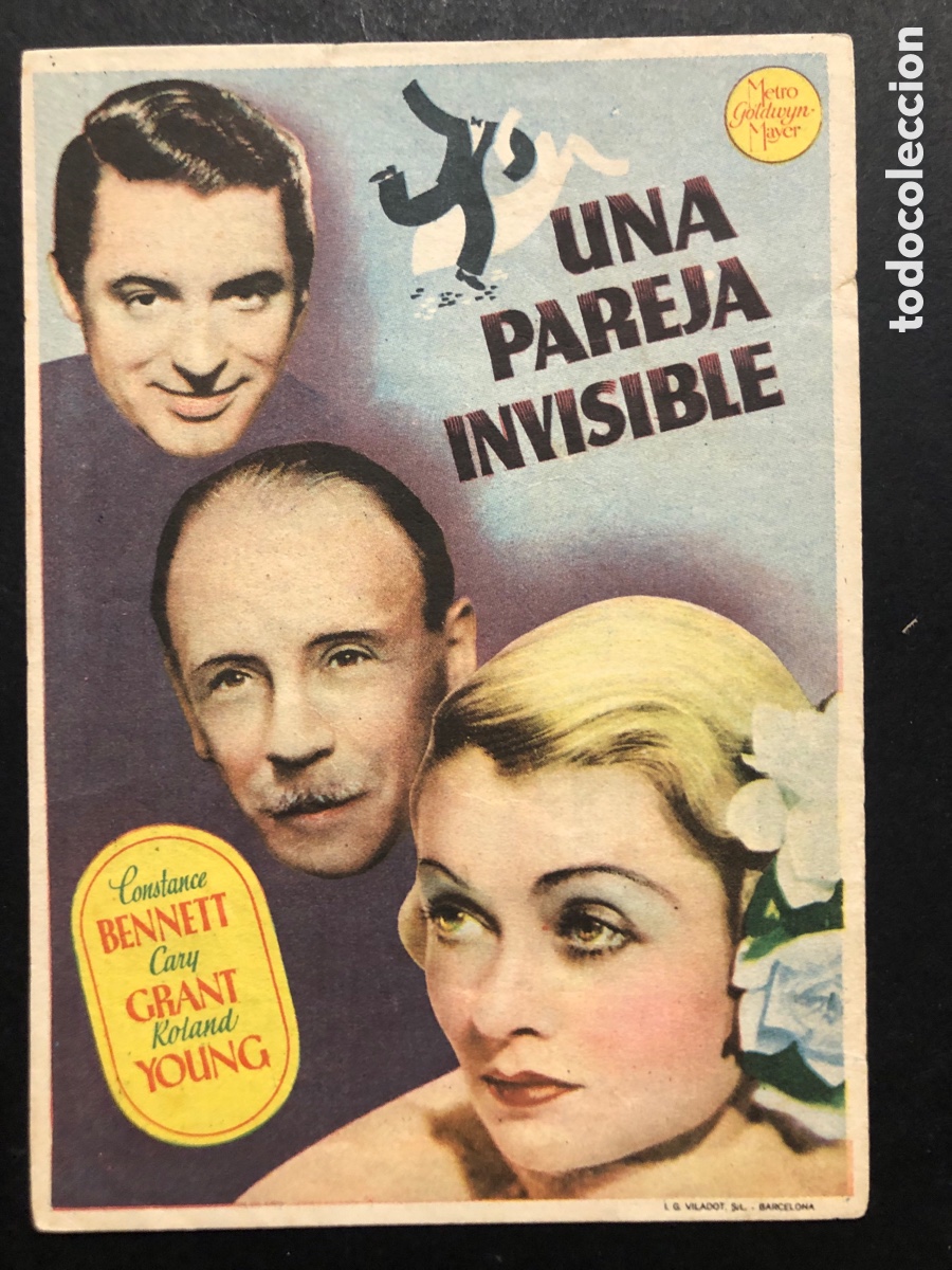 Cine: Programa una pareja invisible constance Bennett cary grant con publicidad cine victoria A8