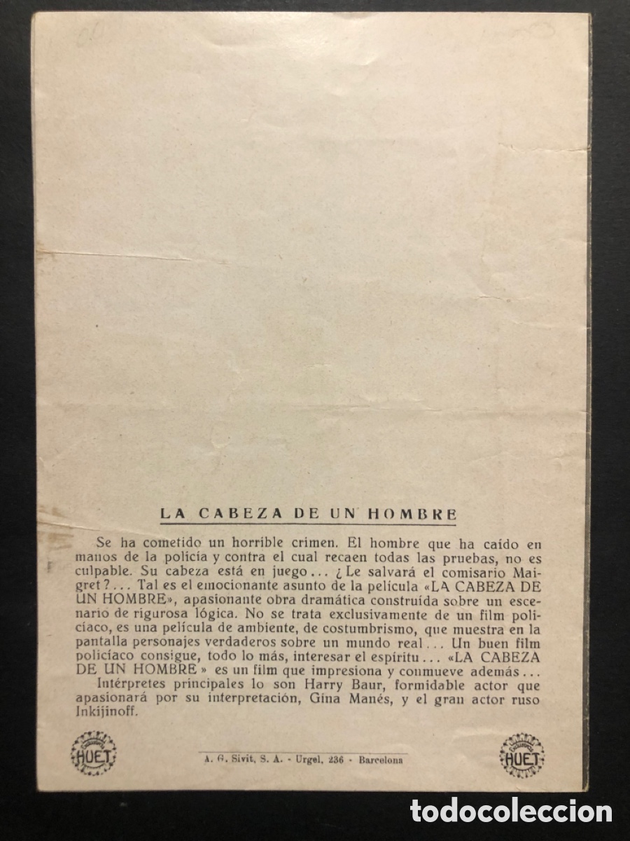 Cine: Programa la cabeza de un hombre Harry Baur A8 - Foto 3